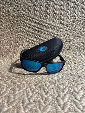 Costa Men's Black Frame Sunglasses with Blue Mirrored Lenses